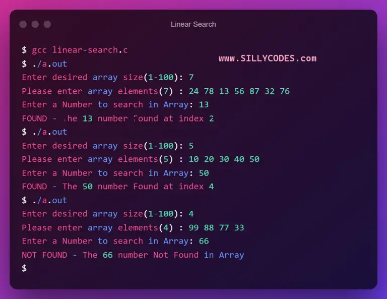 Linear Search In C Language With Example Program Sillycodes