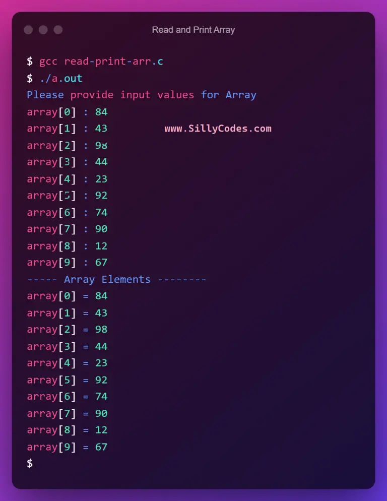 Program To Read And Print Array In C Language Sillycodes