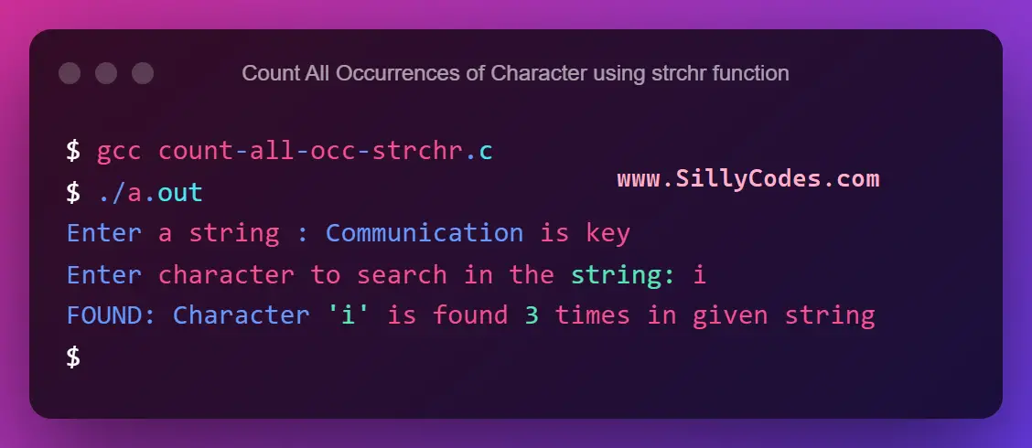 Count All Occurrences Of Character In String In C Language