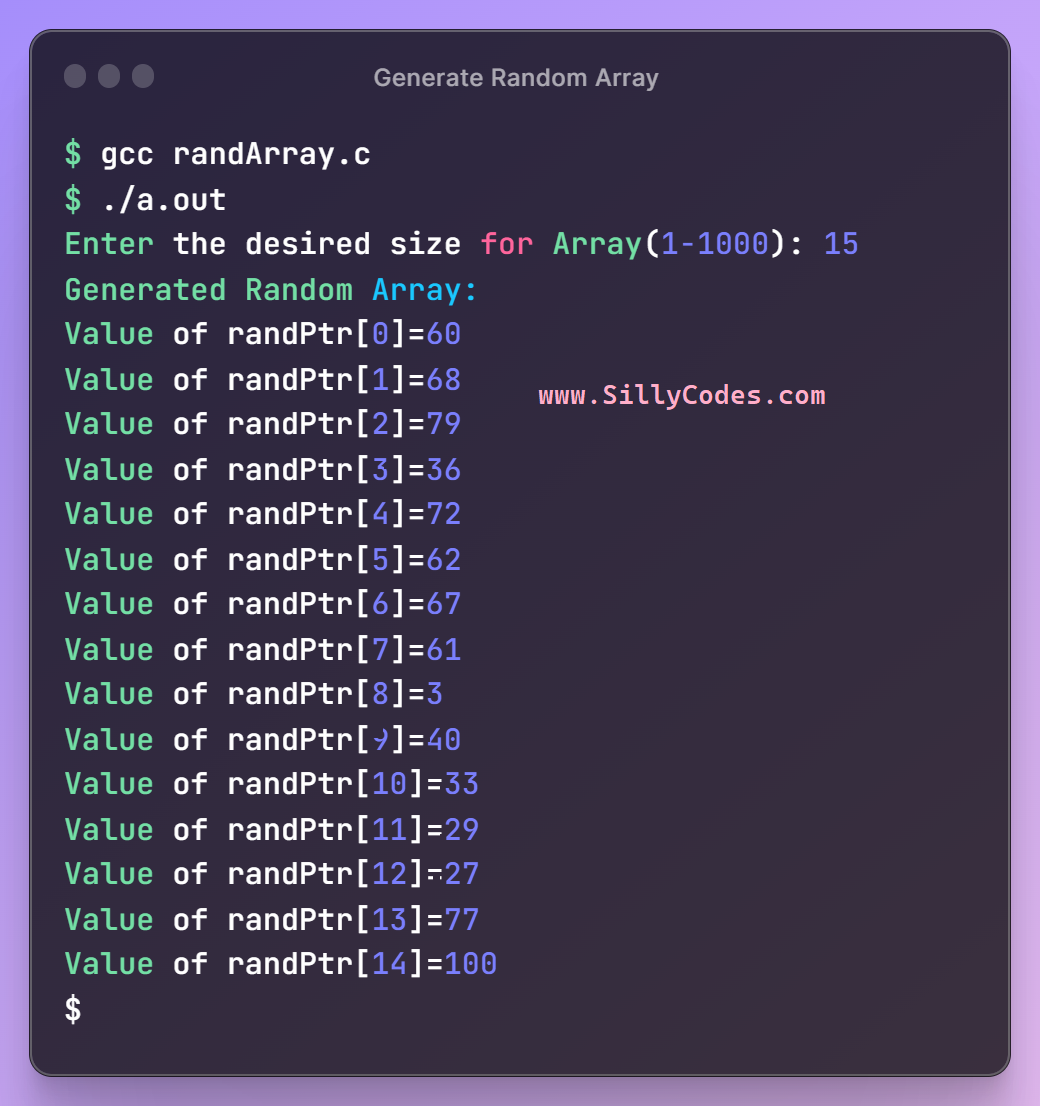 Program To Generate Random Array In C Language Sillycodes