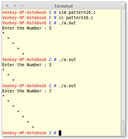 Pattern 7: Angled ( inclined ) Pyramid Star pattern program in C Language