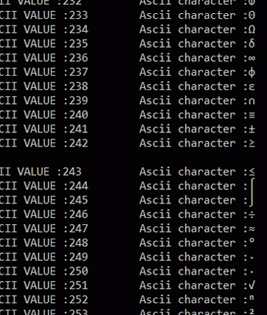 print-all-ascii-characters-and-ascii-values-numbers-output