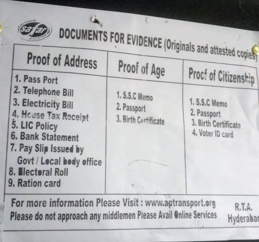 New vehicle registration valid Address proofs