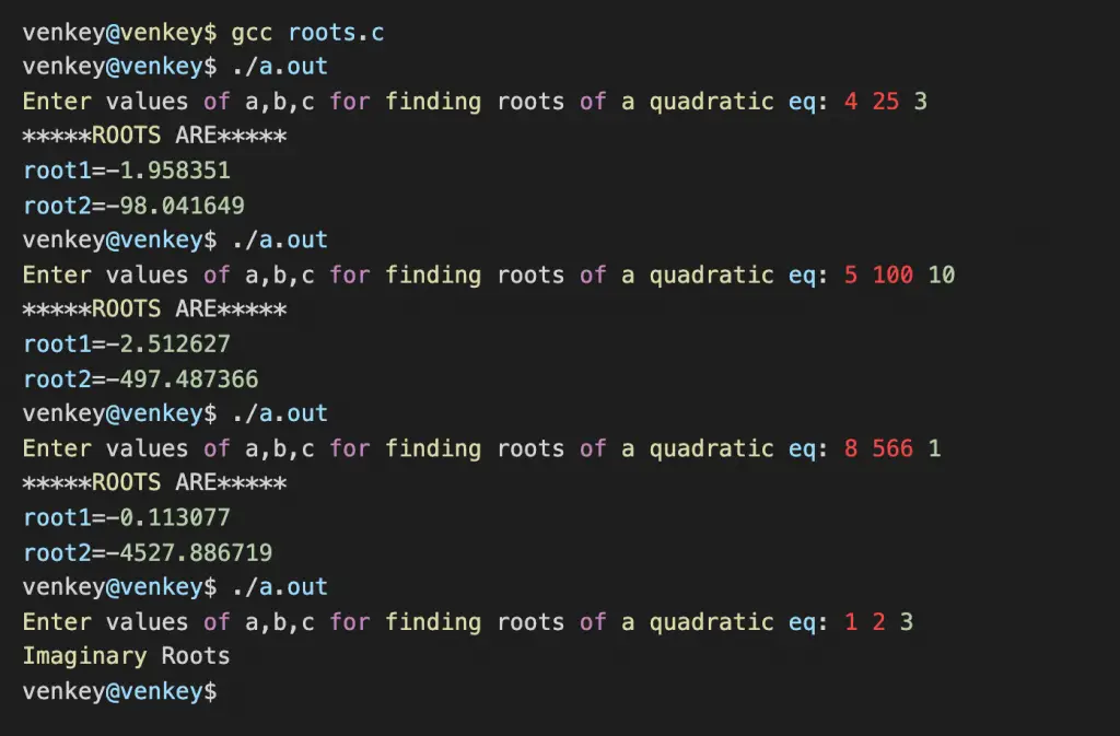 roots-of-quadratic-equation-in-c-language