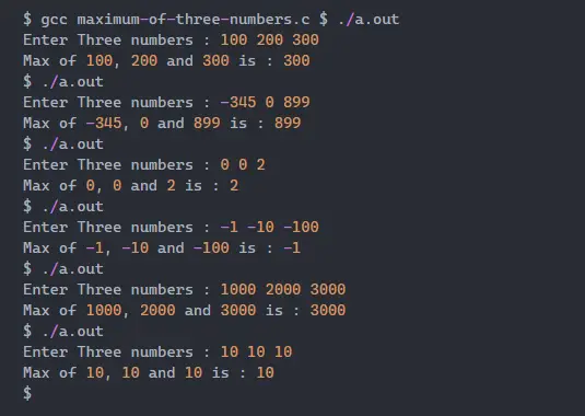 maximum-of-three-numbers-program-output-in-c-language