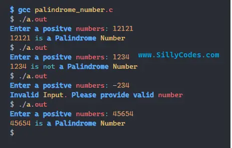 Check Palindrome Number in C program - SillyCodes