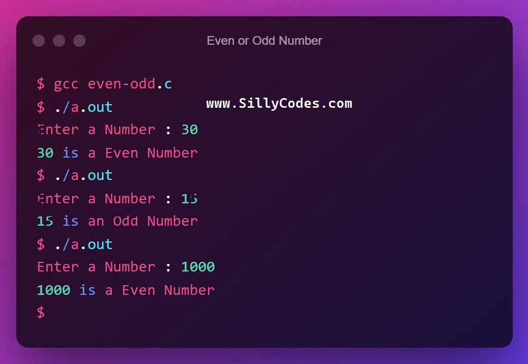 Even Or Odd Number In C Using Function - Sillycodes