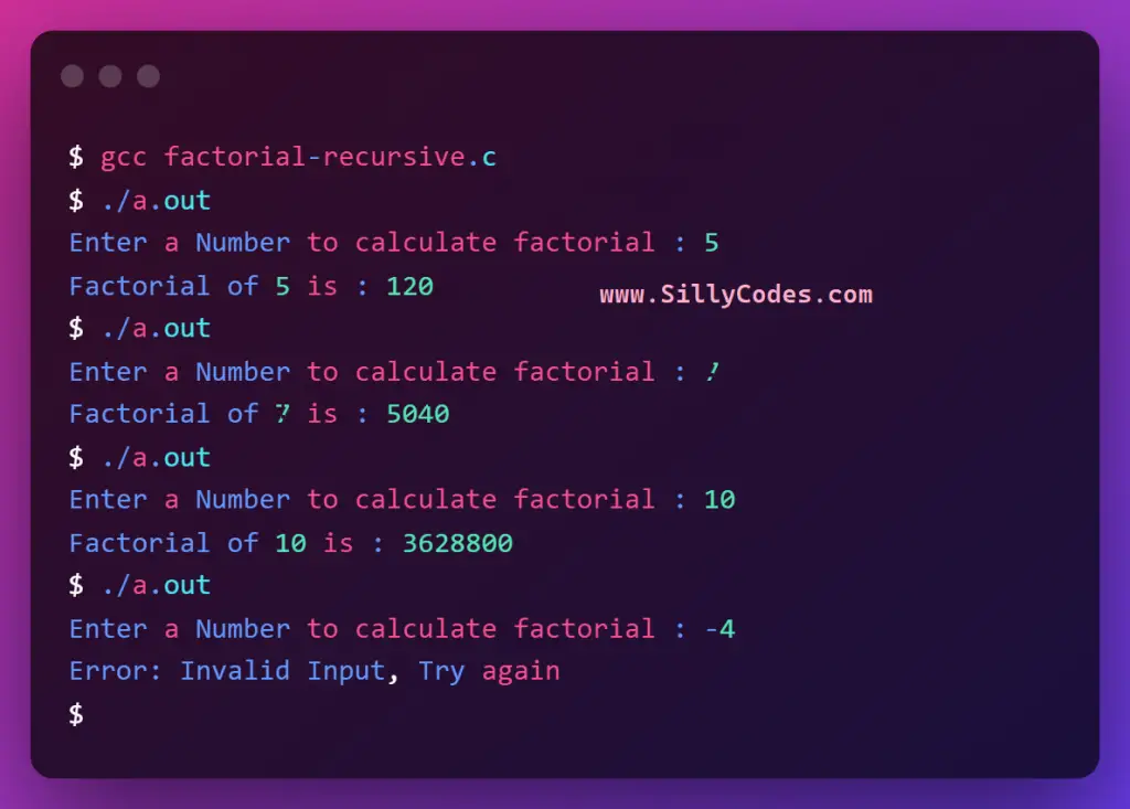 factorial-of-number-using-recursion-in-c-program-output