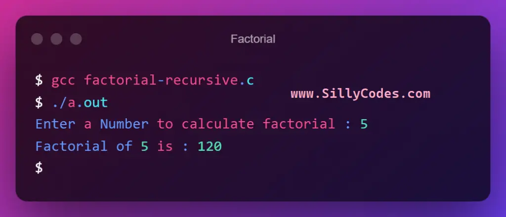 factorial-using-recursion-in-C
