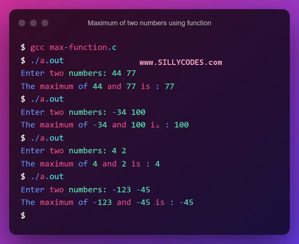 max-of-two-numbers-in-c-using-function