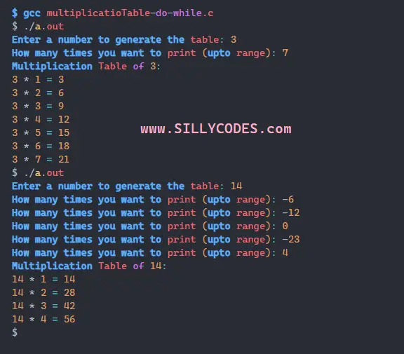 Multiplication Table In C Using Do While