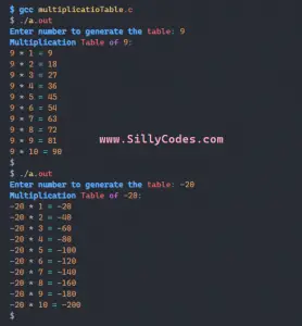 Program To Generate Multiplication Table In C Language