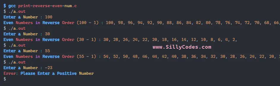 Print Numbers in Reverse order in C Language - SillyCodes