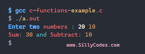 sum-and-subtract-two-numbers-using-functions