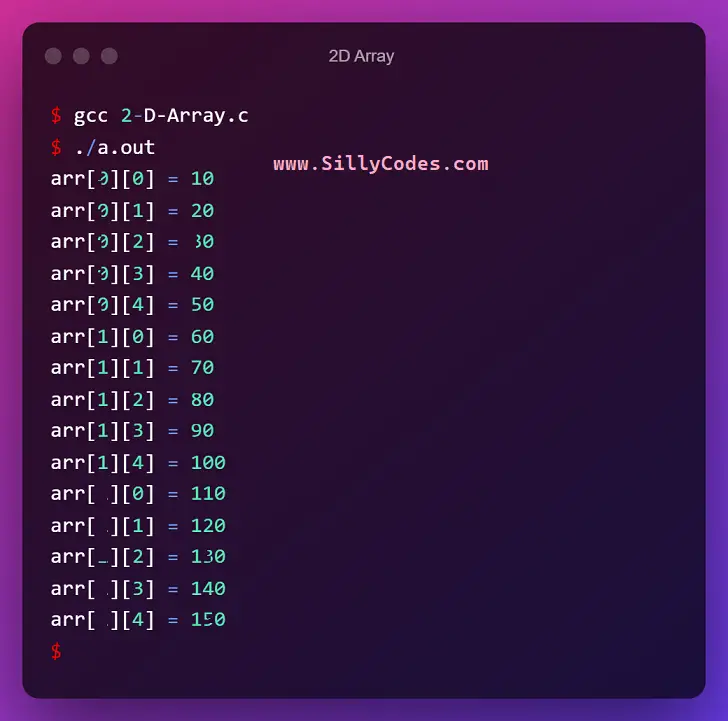 2D-array-in-c-example-program-output