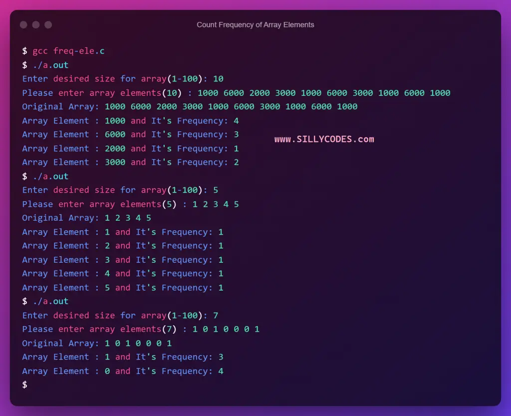 Count-Frequency-of-Each-Element-in-Array-in-C-Program-Output