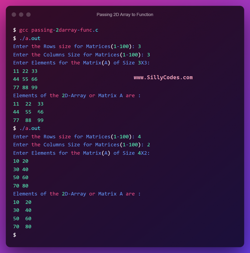 Passing-2d-Array-to-Function-in-C-Example-program-2