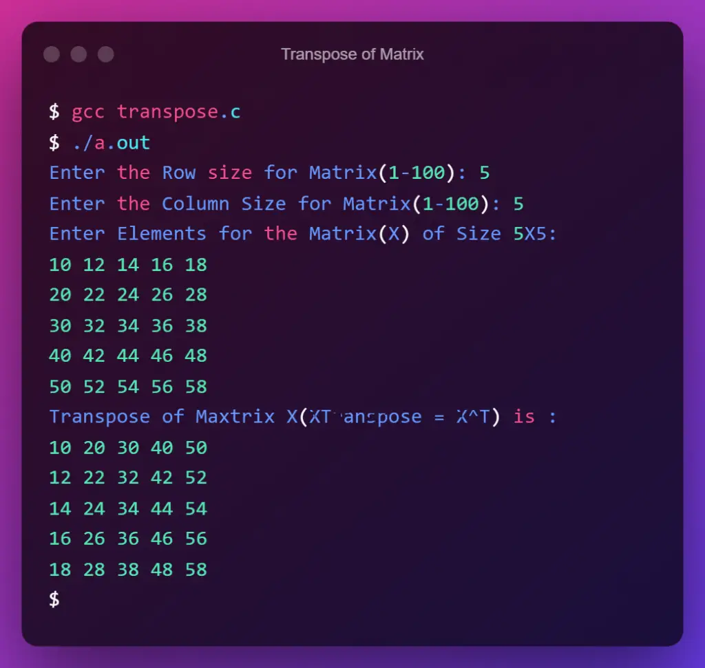Transpose-of-matrix-in-c-program-output