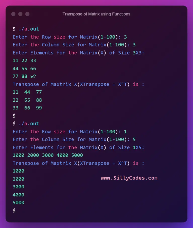 Transpose Of A Matrix In C Program - SillyCodes