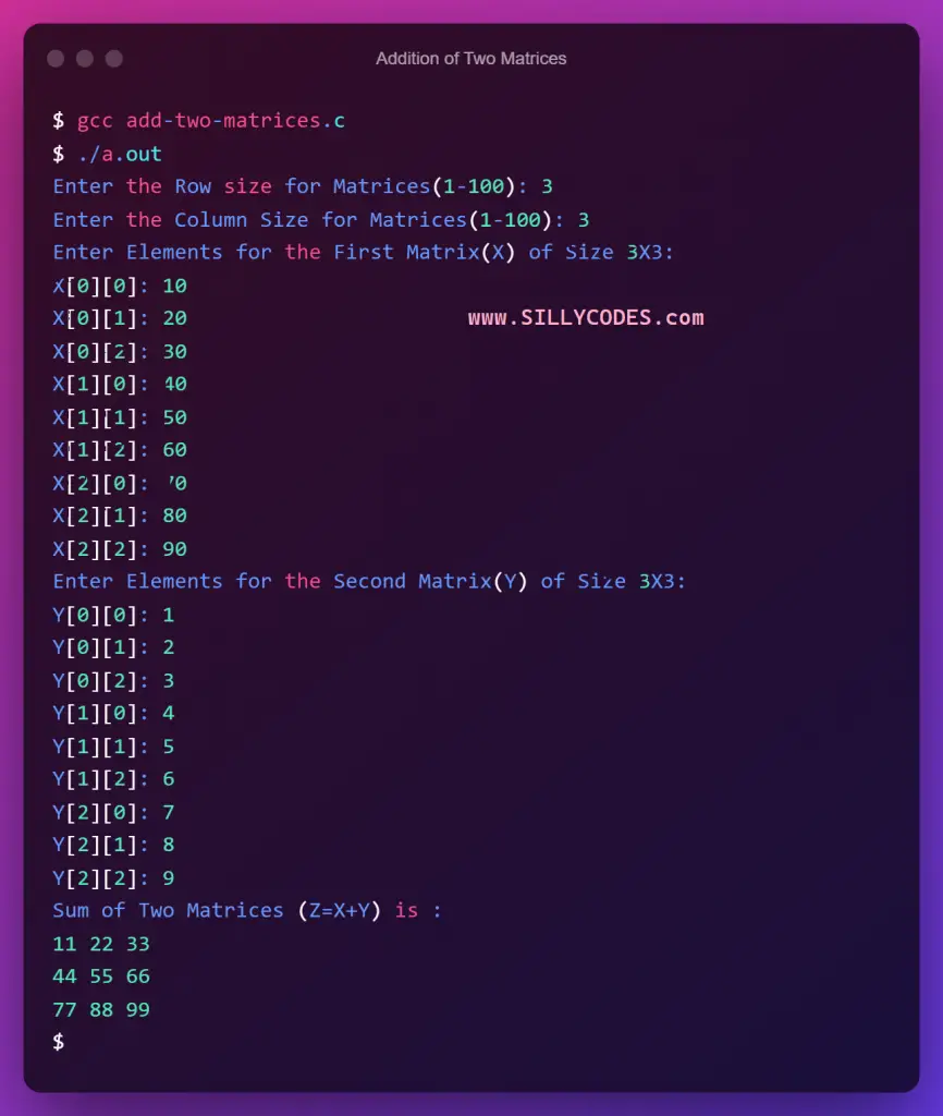 addition-of-two-matrices-in-c-program-output