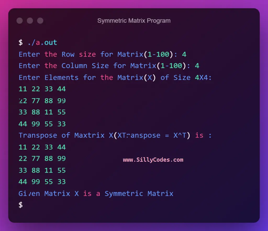 check-symmetric-matrix-in-c-program-output