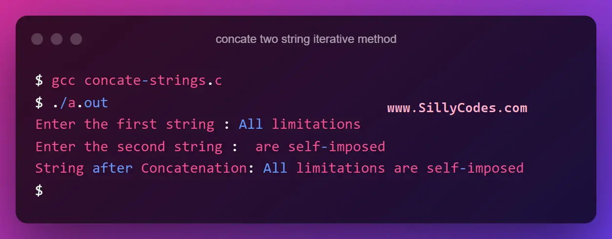 Program To Concatenate Two Strings In C Language - SillyCodes