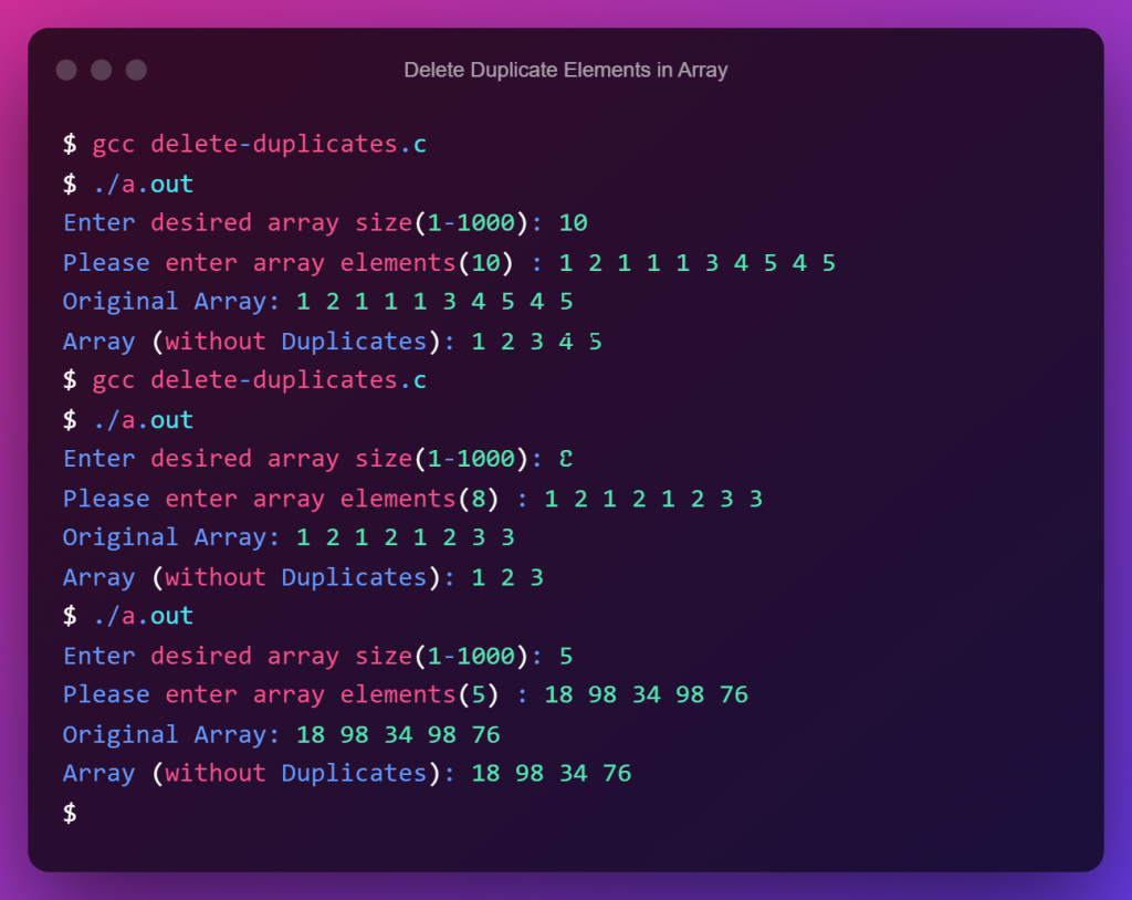delete-duplicate-elements-in-array-program-output