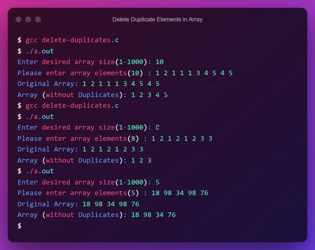 delete-duplicate-elements-in-array-program-output