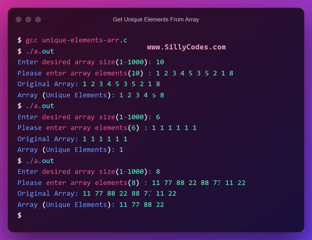 Program to find unique elements in array in c language