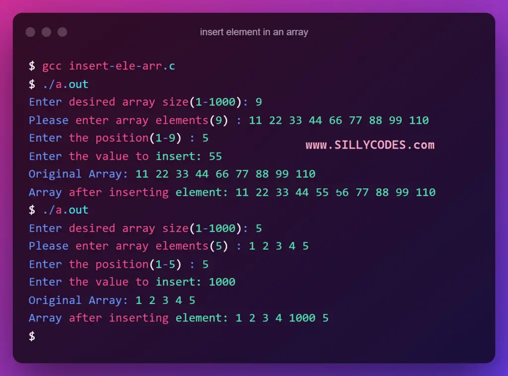 insert-element-in-array-in-c-program-output