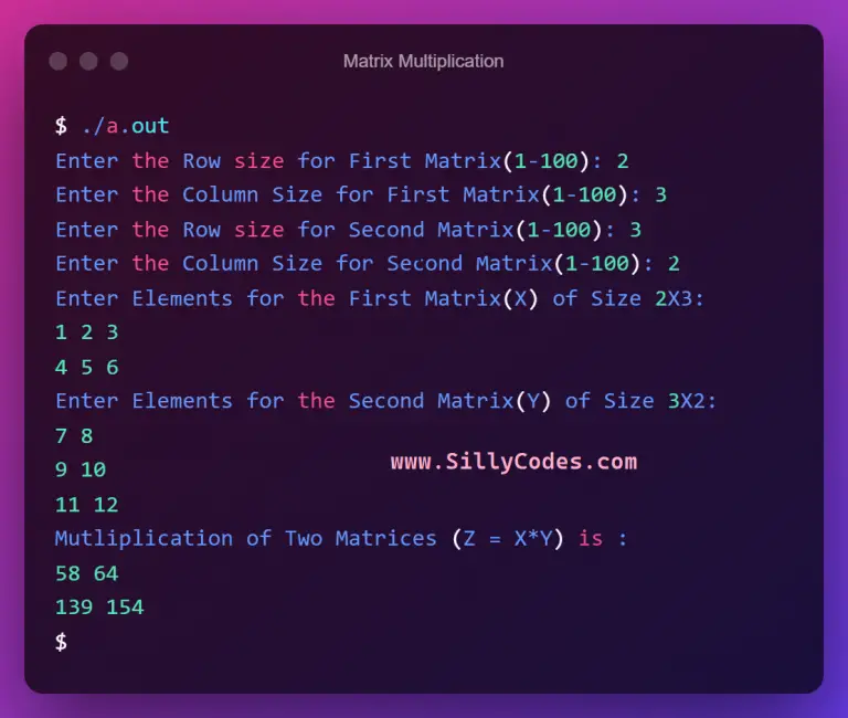 Multiplication Of Two Matrices In C Program 4861