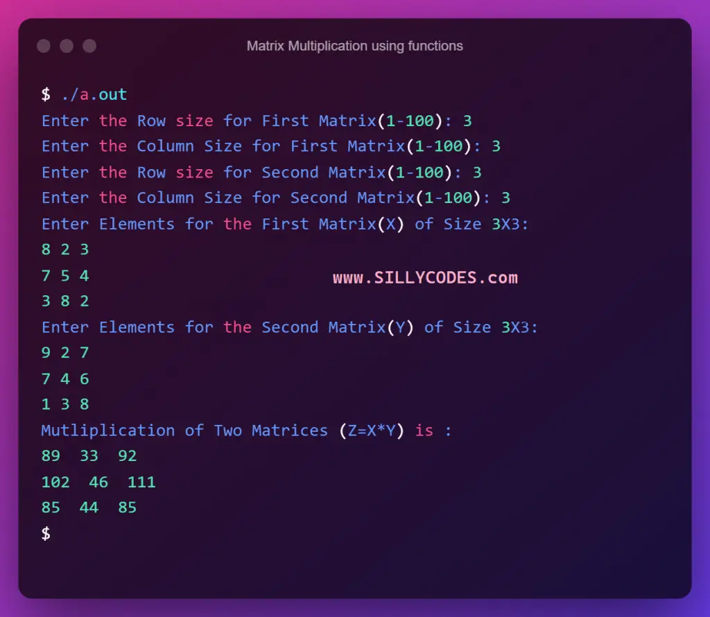 matrix-multiplication-using-functions-program-output