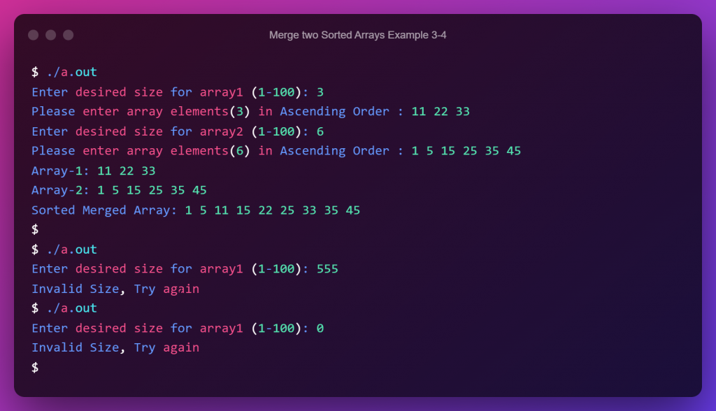 merge-two-sorted-arrays-in-c-program-output