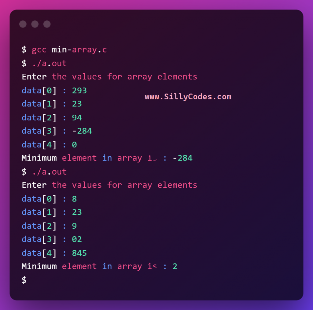 min-number-in-array-program-output