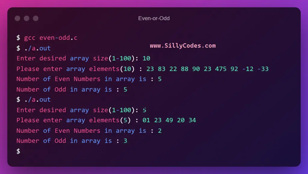 number-of-even-or-odd-numbers-in-array-program-output