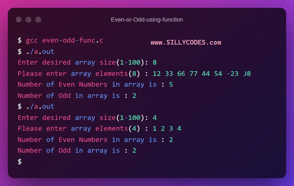number-of-even-or-odd-numbers-in-array-using-functions