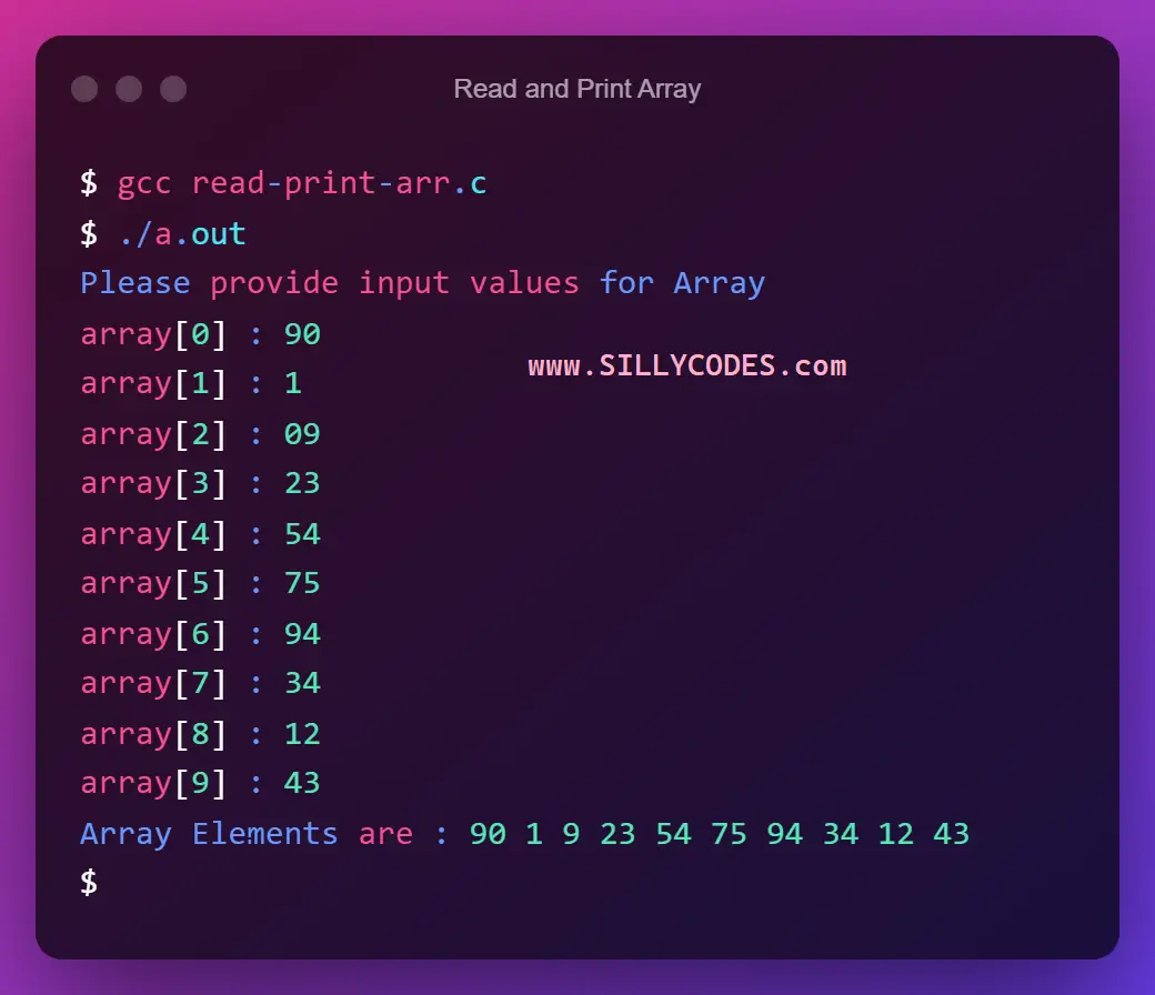 c assignment of read only location array