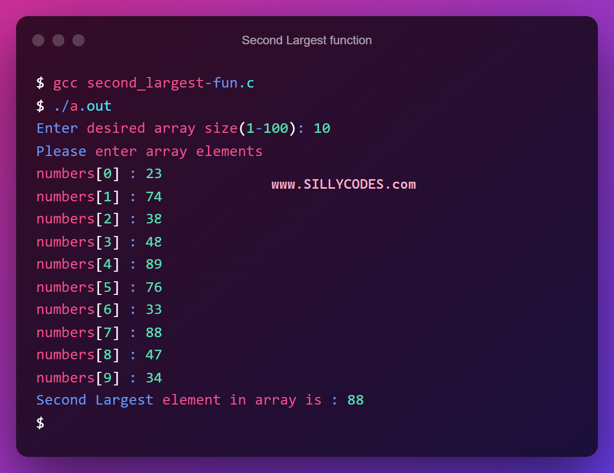 Find Second Largest Element In Array In C