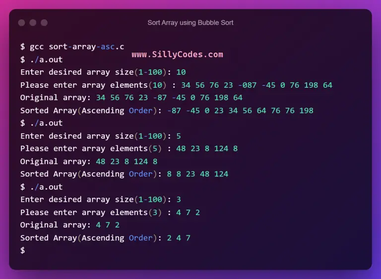 Sort Array Elements in Ascending order in C Language - SillyCodes