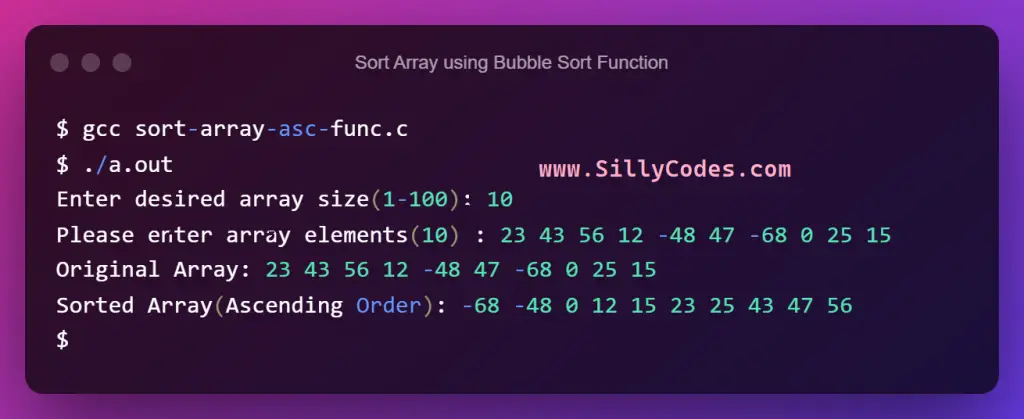 sort-array-in-c-using-bubble-sort-function-program-output