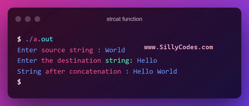 Strcat In C Language - String Library Functions - SillyCodes