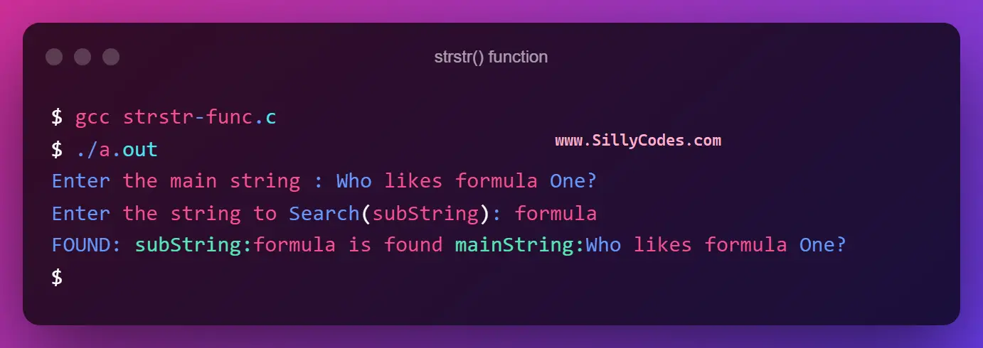 Strstr() In C Language - String Library Function - SillyCodes