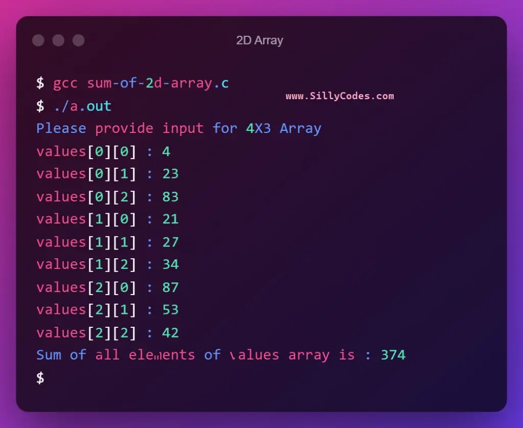 sum-of-elements-of-2-d-array-in-c-programming-language