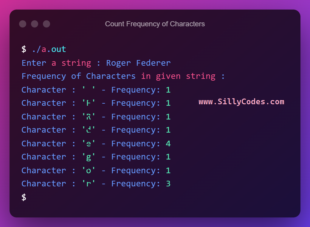 count-frequency-of-characters-in-string-in-c-language