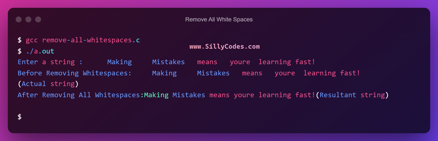 Remove All Whitespaces From String In C Language - SillyCodes