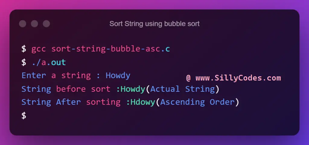 Sort-String-in-Ascending-order-in-C-program-output
