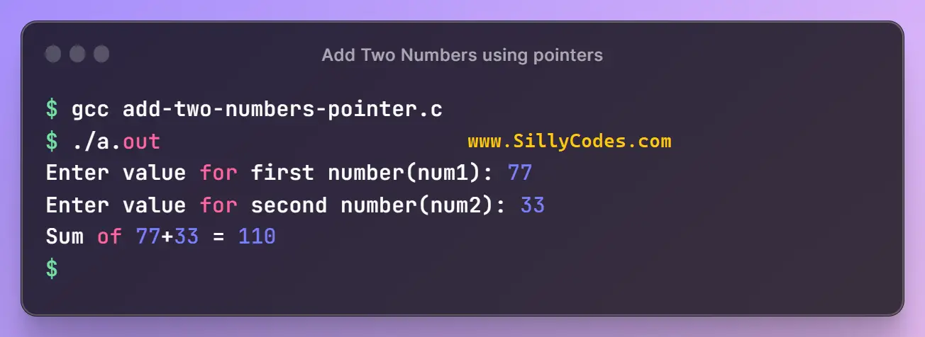 Add Two Numbers using Pointers in C Language - SillyCodes