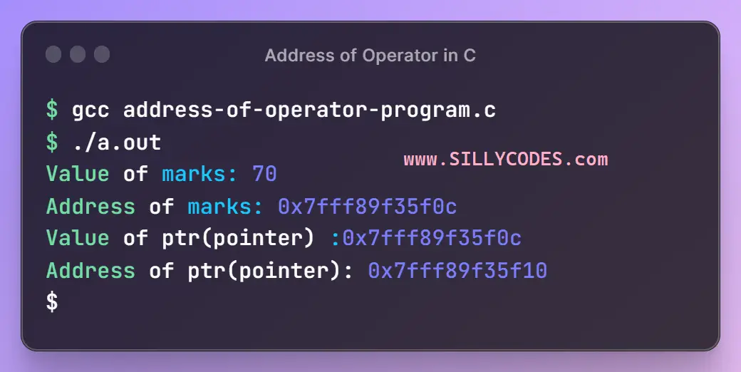 Program to demonstrate Address of Operator in C Language (&)
