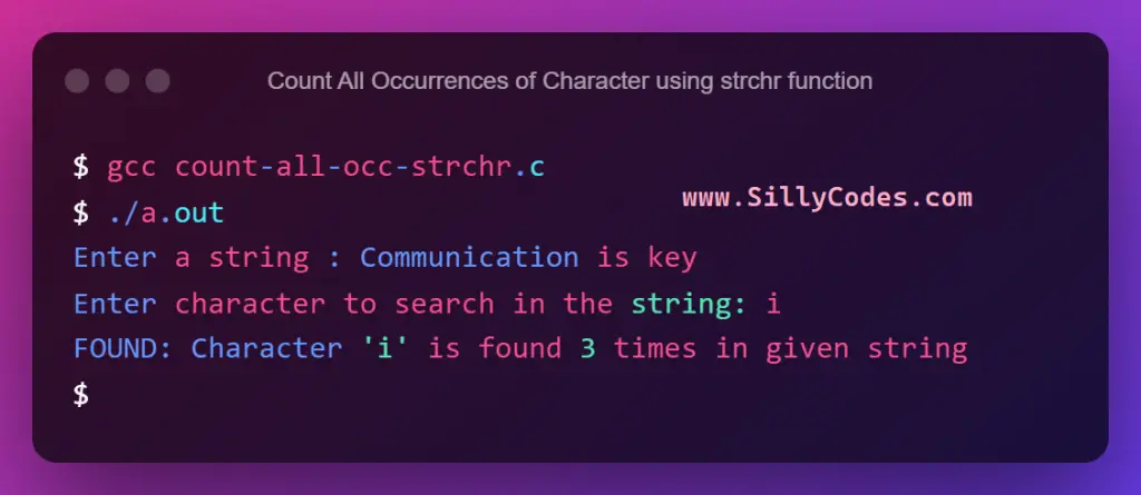 search-for-character-in-string-using-strchr-functions