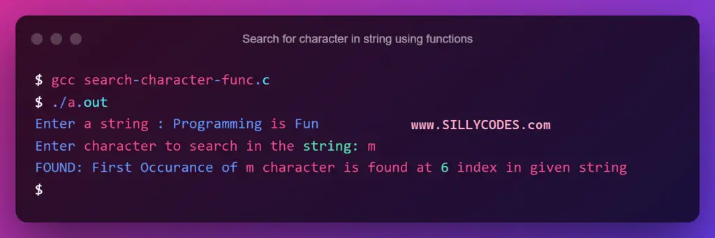 first-occurrence-of-character-in-string-using-functions